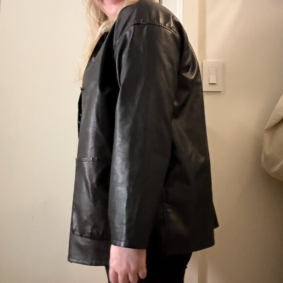 Zara Faux Leather Black Button-Up Jacket, size XL - Picture 2 of 5